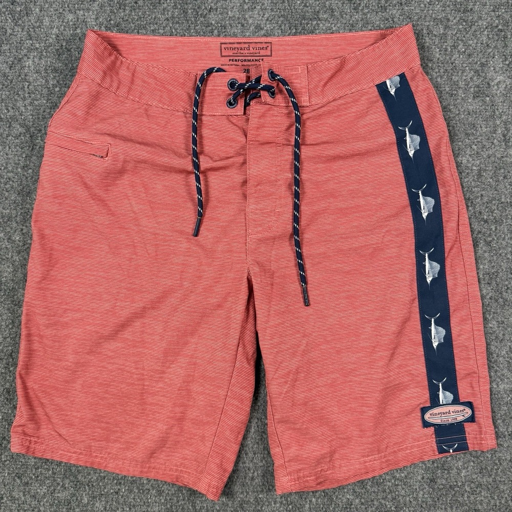 🦈 Vineyard Vines Performance Board Shorts Mens 28 Salmon Pink Marlin Swim Trunk